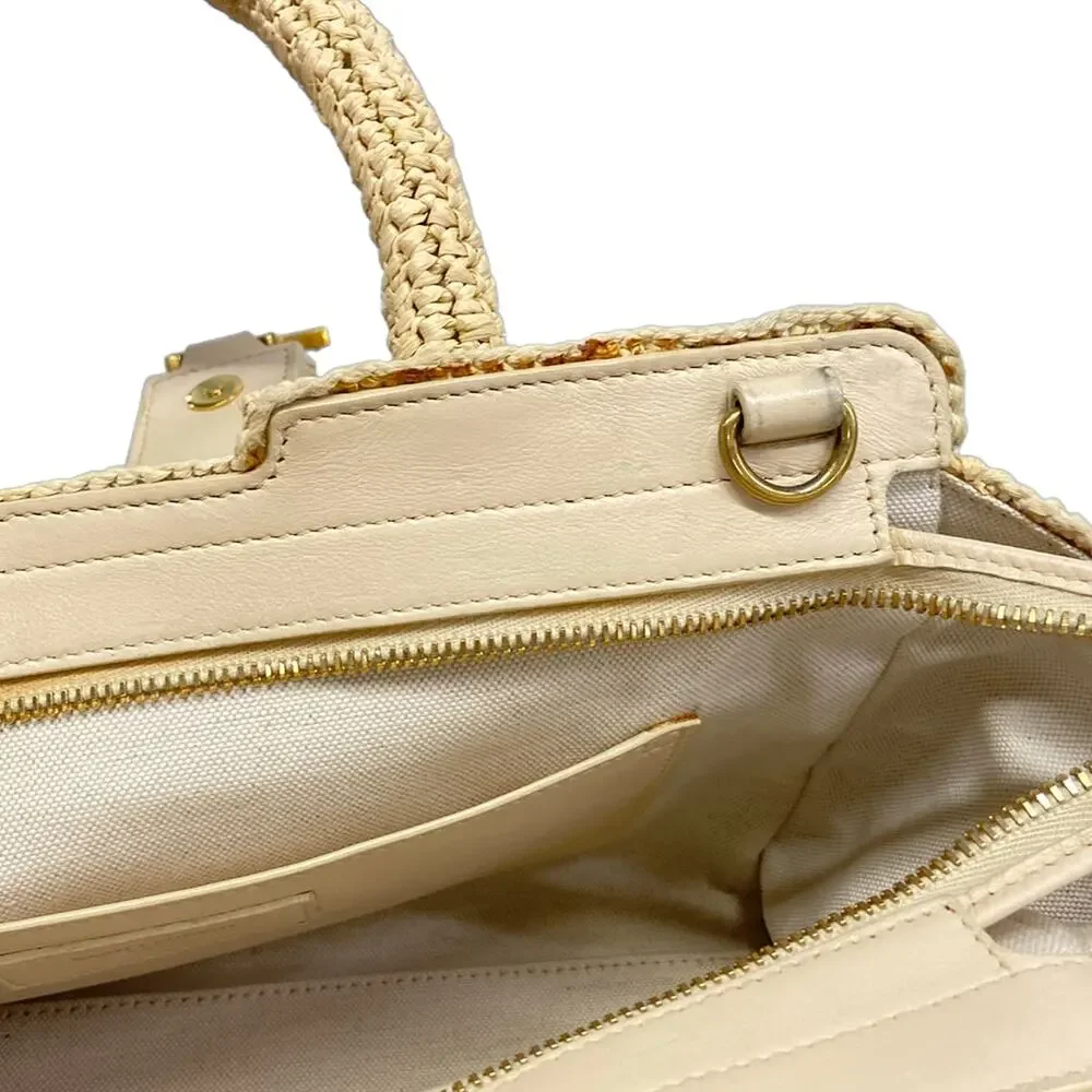 Saint Laurent PARIS Baby Downtown Cavas Handbag 436834 Beige Cream Raffia - Picture 14 of 15